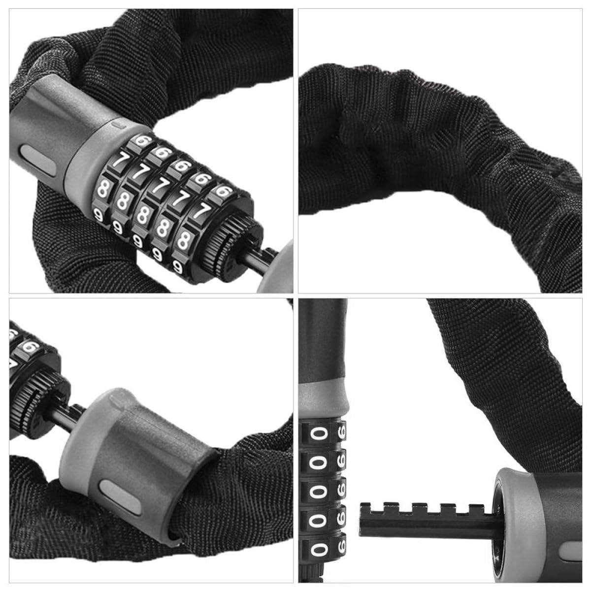 Antivol de Sécurité pour Vélo à Code 5 Chiffres, Chaîne | Acier Allié et Abs, Protection Anti-vol, Revêtement Protecteur, Couleur Noire, Usage Cyclisme Couleur Aléatoire