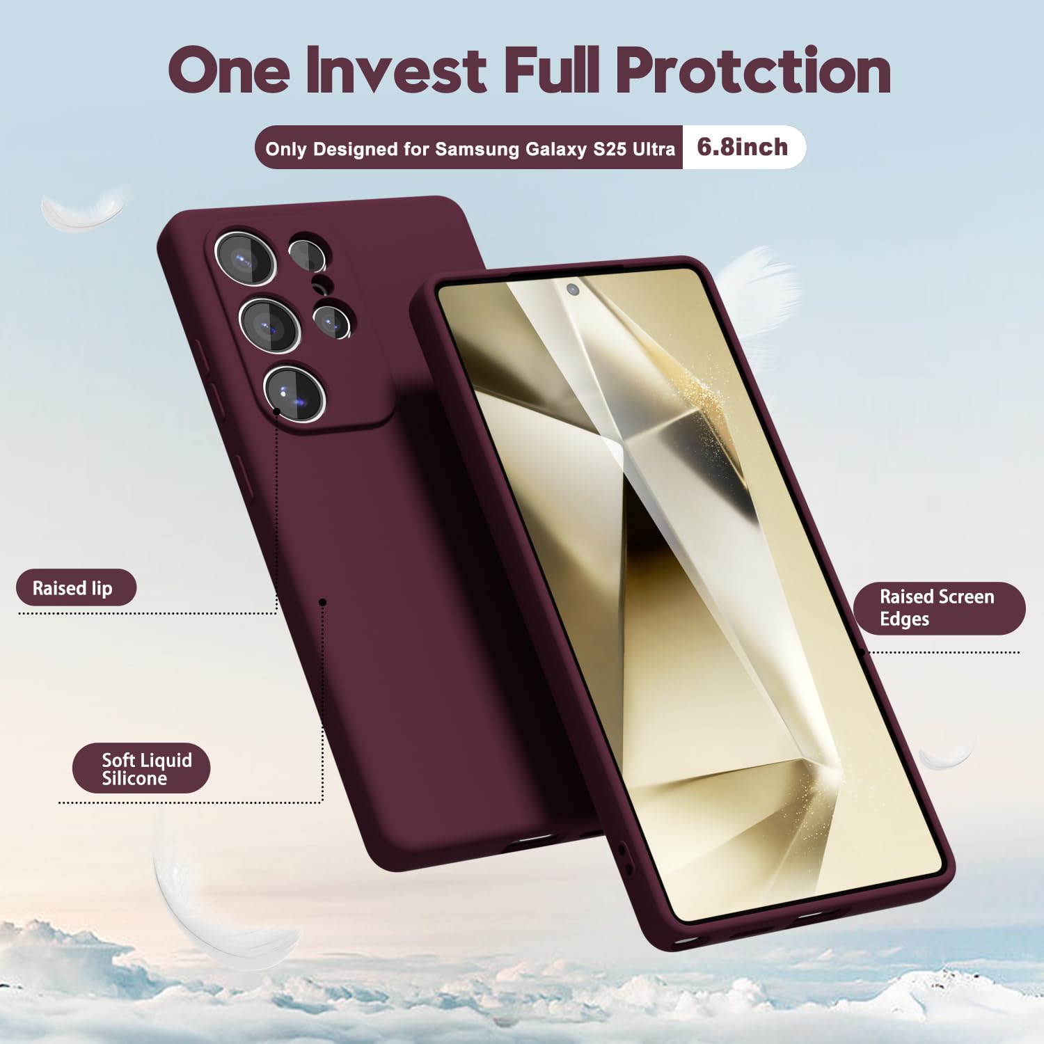 oakxco for Samsung Galaxy S25 Ultra Case Silicone, Thin Slim S25 Ultra Phone Case for Women Men, Aesthetic Solid Color, Soft Rubber Gel Plain Protective Bumper Grip, Burgundy Fall — view 3