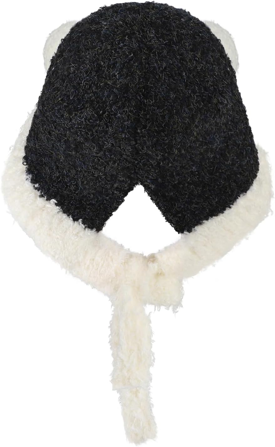 Women Cute Bear Ear Hat Plush Earflap Beanie Hat Fuzzy Sherpa Trapper Cap Winter Warm Crochet Knitted Cap - Image 5