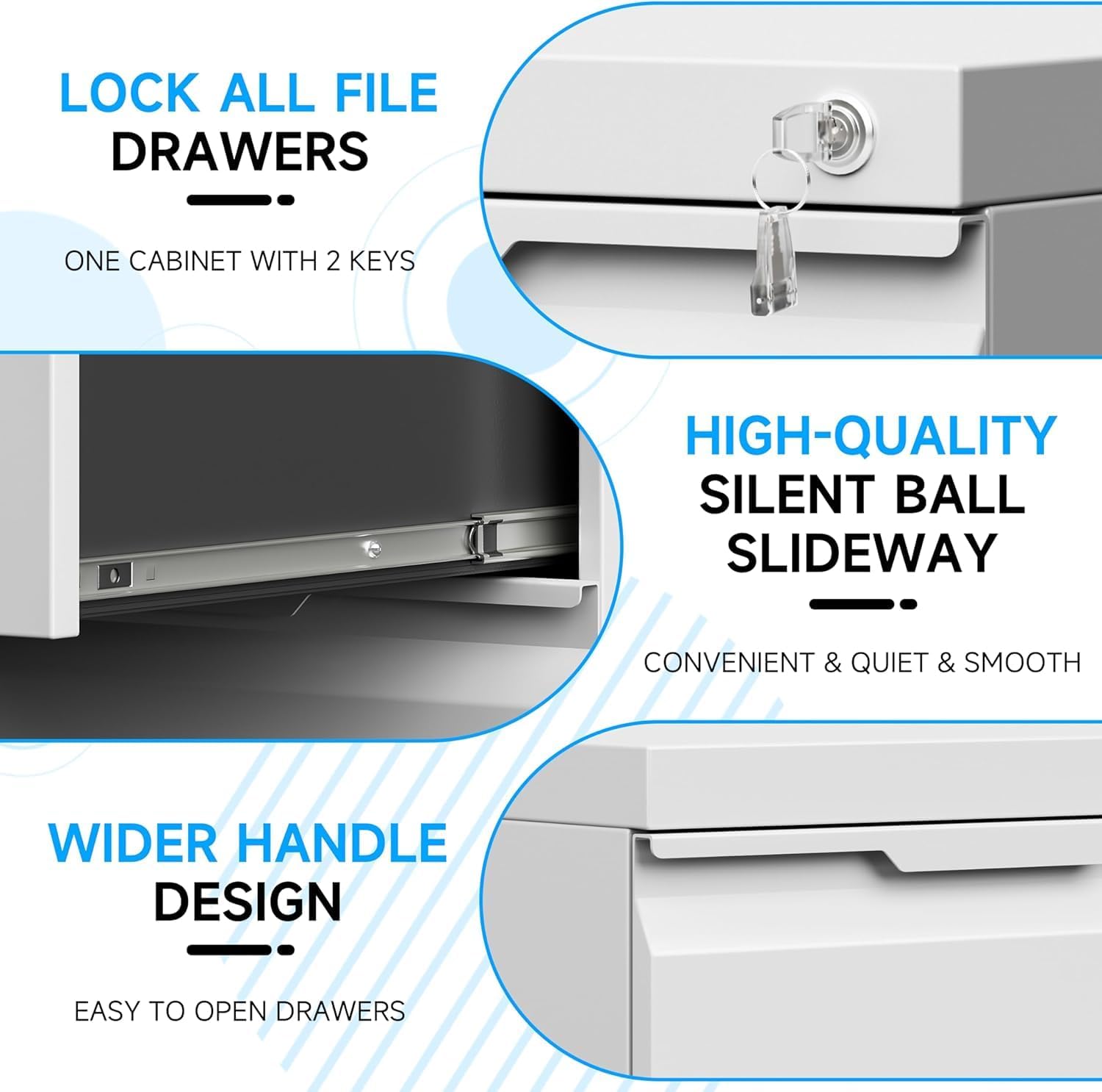 3 Drawer Mobile File Cabinet with Wheels, File Cabinet with Lock, Filing Cabinets for Home Office, Rolling Filing Cabinets Under Desk Storage for Letter/Legal/A4 Files