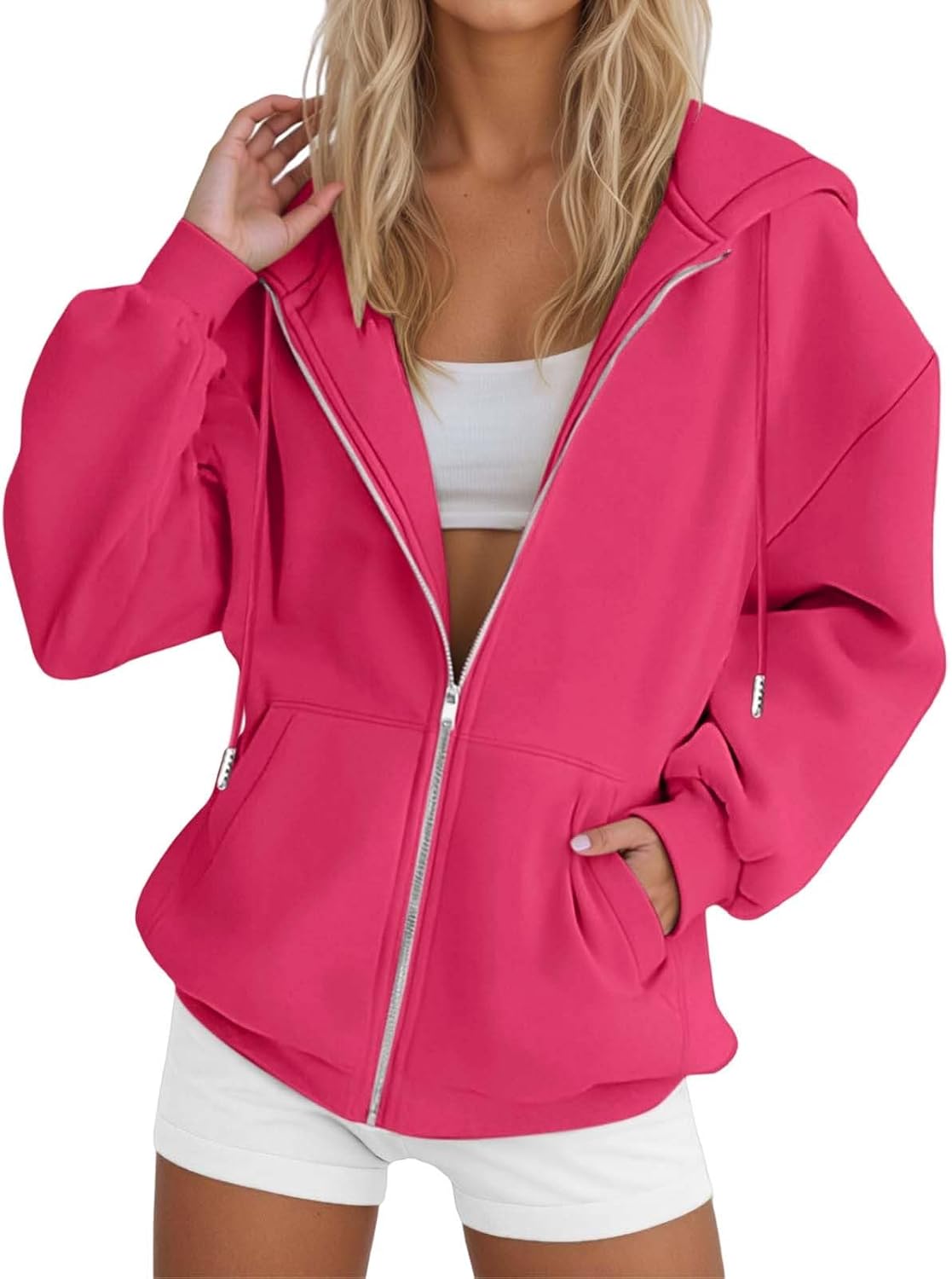 Zip Up Hoodie Women Oversized Sweatshirts Fall Fashion Casual Jackets Fleece Hooded Pullover Tops 2025 Winter Clothes