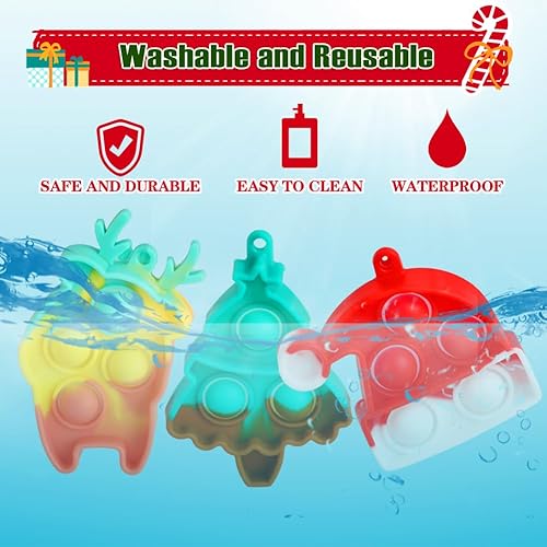 Miniatura 9 de Paquete de 32 recuerdos de fiesta de Navidad para niños de 4 a 8 años, mini llavero de juguetes antiestrés con tarjetas de Navidad para niños y