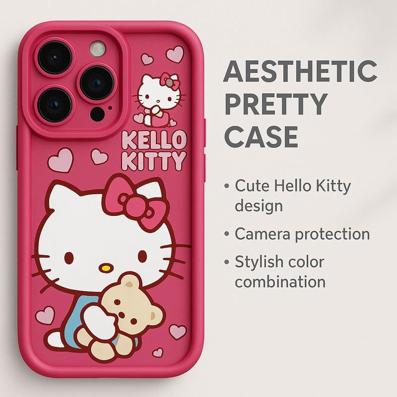 Image of COVERLY Kitty Pattern Back Case Cover for iPhone 12 Pro | Hot Teddy Bow Cute Design | Camera Lens Protection | Soft TPU Silicone Fashion Aesthetic Print Cover for Girls & Women (Rose Pink, Shockproof)