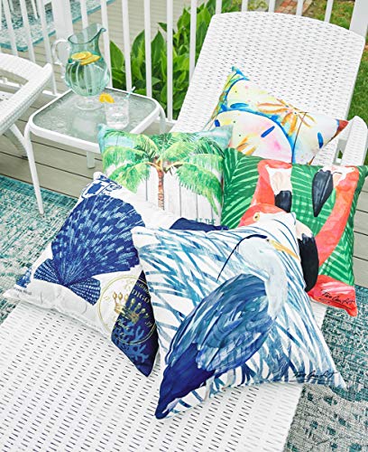 C&F Home Blue And White Heron Bird Coastal Tropical Beach Sea Life Printed Premium Indoor/Outdoor Pillow Patio Decor Decoration Accent Throw Pillow 18" X 18" Blue #TOP1