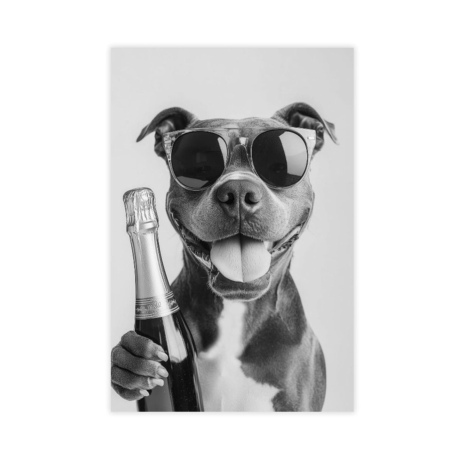 NCUDANK Staffordshire Bull Terrier Holding Champagne Canvas Poster Wall Art Decor Print Picture Paintings for Living Room Bedroom Decoration 12x18inch(30x45cm)