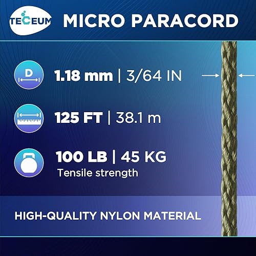 Miniatura 41 de TECEUM Micro Paracord – 0.046 in x 125 pies – Micro cable de utilidad – Cuerda de paracaídas trenzada fina – Lo mejor para manualidades, proyectos