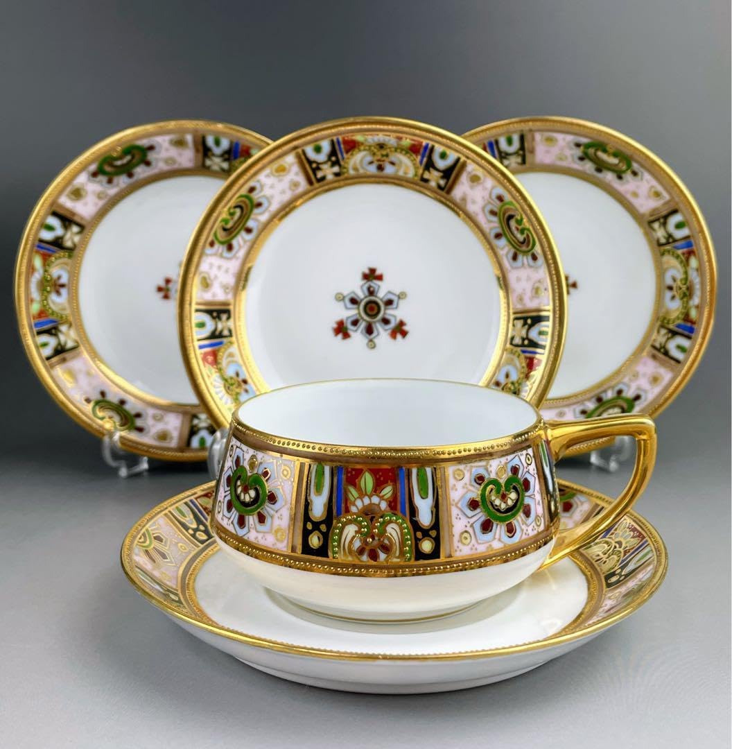 【美品】オールドノリタケ 金盛り ティーカップ ソーサー ３小皿セット Noritake - オールドノリタケ カップ＆ソーサー トリオ 大皿