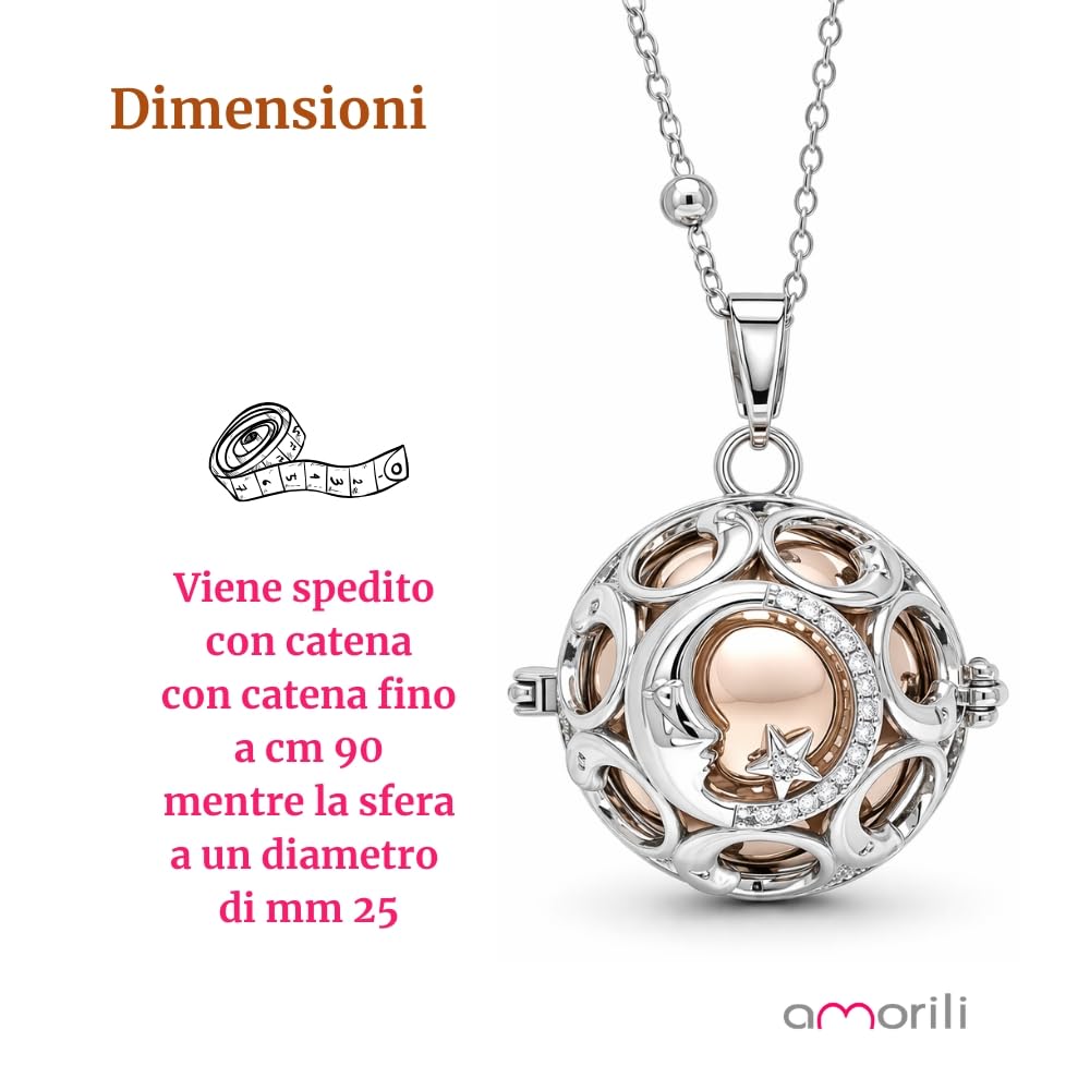 Collana Chiama Angeli Donna Gravidanza Bronzo Placcato Argento – Ciondolo Luna e Stella con Zircone Centrale – Gioiello Premaman Scintillante Luccicante – Idea Regalo Dolce Attesa - cll0996