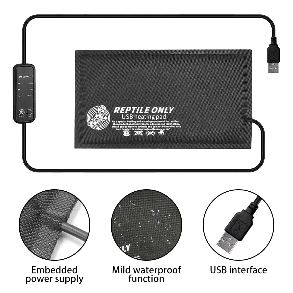 DONGKER Esterilla térmica para reptiles, USB 5 V, alfombrilla térmica para terrario, temperatura de terrario, anfibios, alfombrilla para terrario de serpientes, lagartos, ranas