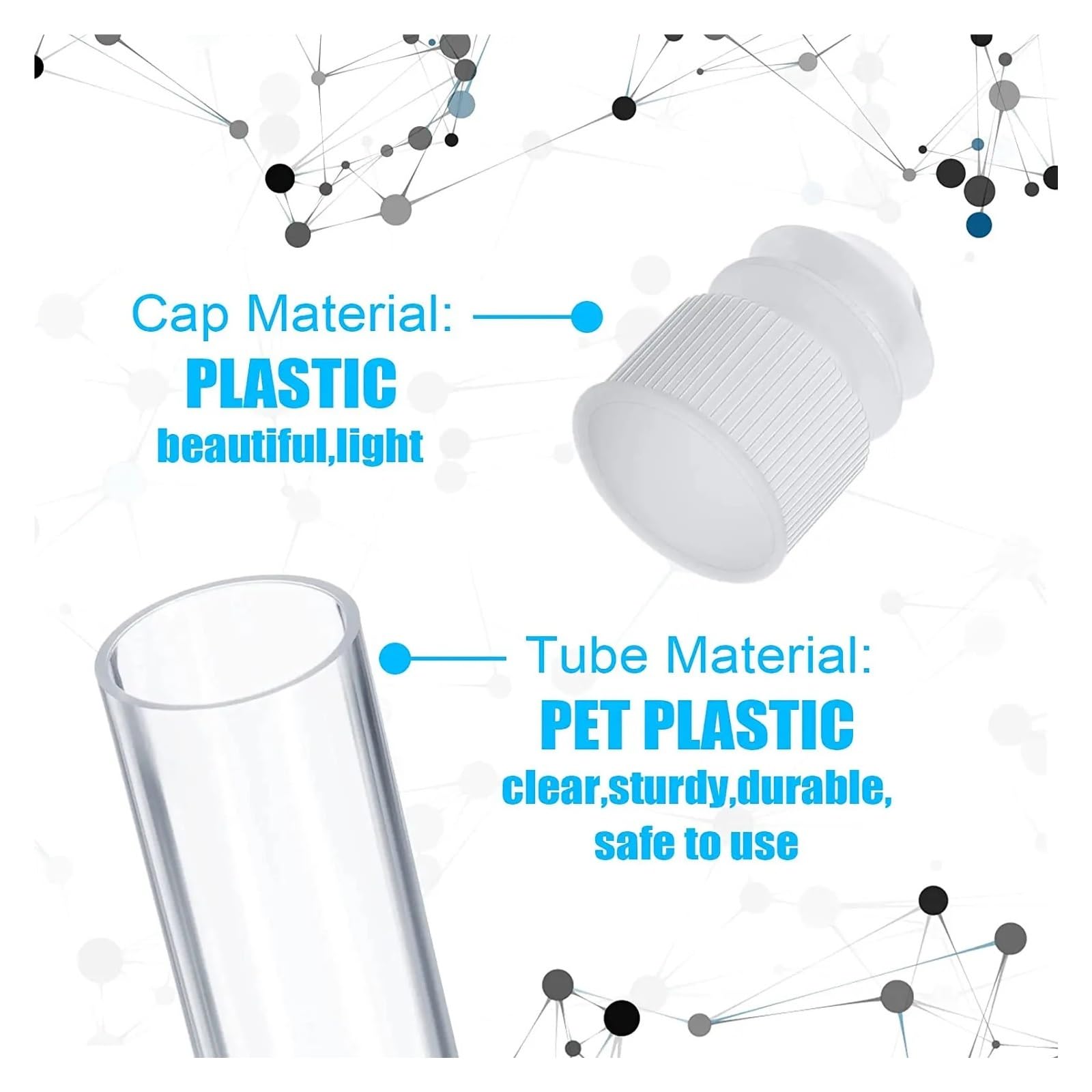 yingyingjia 200 Szt. Probówek Testowych, Przezroczyste Plastikowe Probówki Testowe Z Zatyczkami, 16 X 100 Mm (10 Ml), Probówki Laboratoryjne Do Eksperymentów Naukowych, Rozmnażanie Roślin