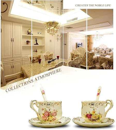 Miniatura 7 de Tazas de té y platillos (rosa, 8 onzas), juego de taza y platillo floral con cuchara, tazas de té vintage, juego de té de porcelana, juegos de té