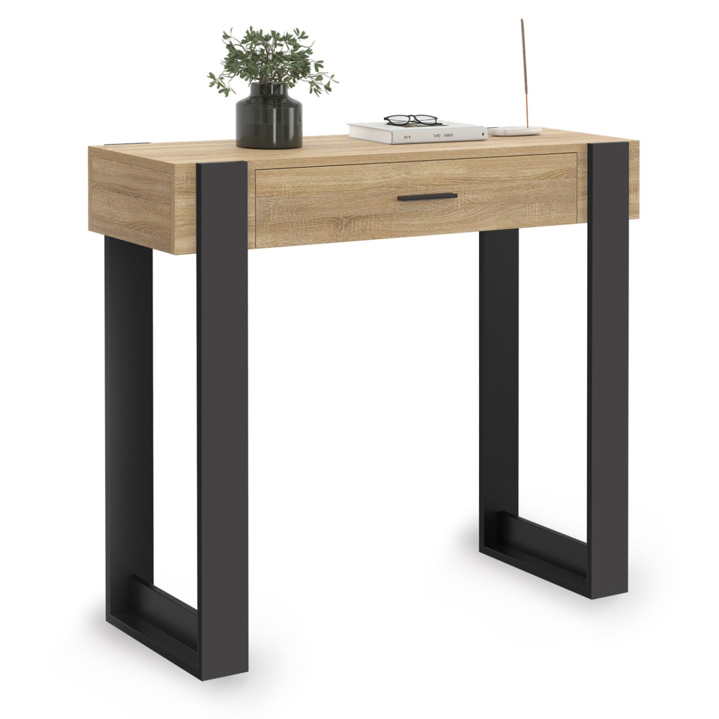 IDMarket - Consola PHOENIX de madera y negro con 1 cajón