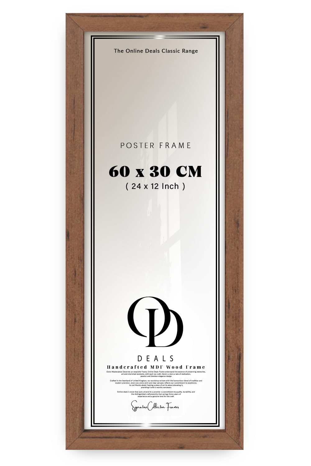 OD Deals 60x30cm (600x300mm) Sophisticated Poster Frame | MDF Solid Build | Secure Metal Clips | Sawtooth Hangers | Classic Elegance | Walnut