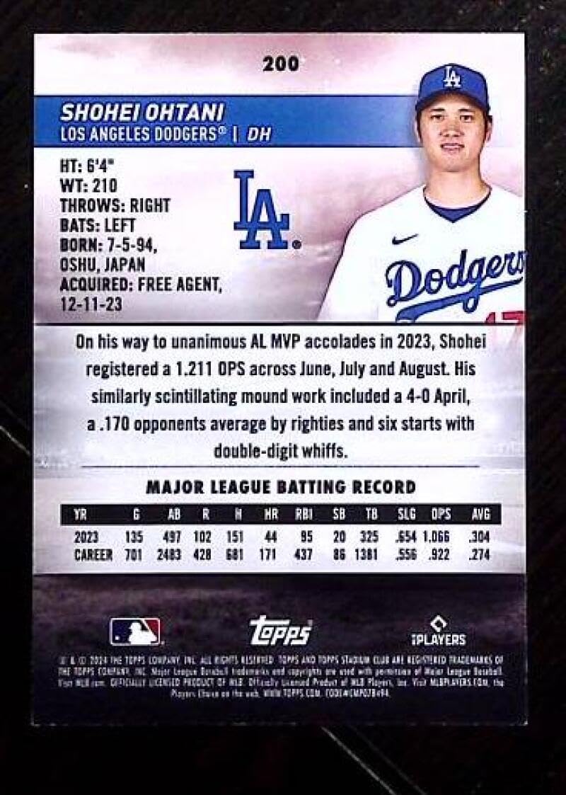 2024 Stadium Club Design Variation #200 Shohei Ohtani CASE HIT Los Angeles Dodgers MLB Baseball Trading Card