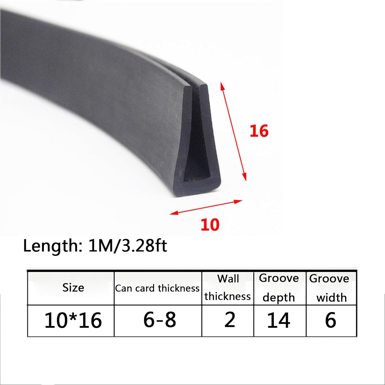 Draught excluder Tape U Rubber Channel Edge Trim Black Flat Bottom Door Edge Guard Seal Strip, Rubber Edge Trim, Weather Stripping/8Mm * 10Mm(10Mm*16Mm)