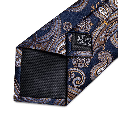 Image of DiBanGu Paisley Ties for Men Silk Necktie and Pocket Square Cufflinks Tie Clip Set Woven Classic Mens Tie for Wedding Party