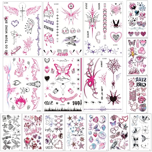 Qpout 16 Feuilles Y2k Tatouages Temporaires RéAlistes, éTanche, Sexy Ventre, Ventre, Taille, Dos, Faux Art Corporel Tatouages, Autocollants Pour Femmes,...