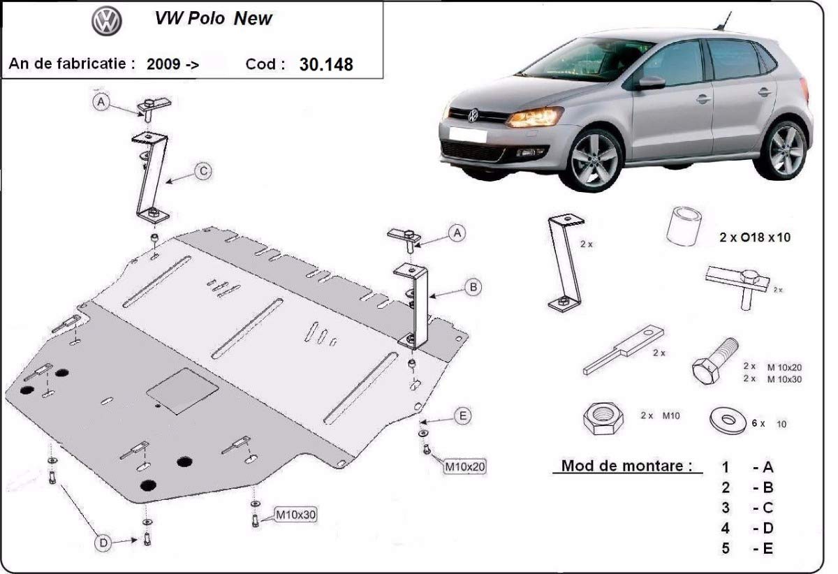 Protección de motor metálica compatible con VW Polo (6R)