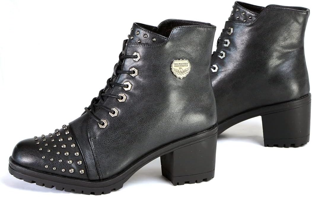 Milwaukee Leather MBL9426 Women's Distress Black Rocker Fashion Boots with Studded Instep