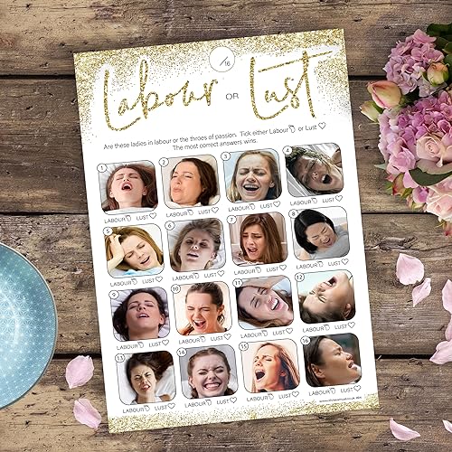 Olivia Samuel Labour or Lust Baby Shower Game for up to 30 Players, Gold Sparkle Design with Winner Certificate, Unisex - Image 3