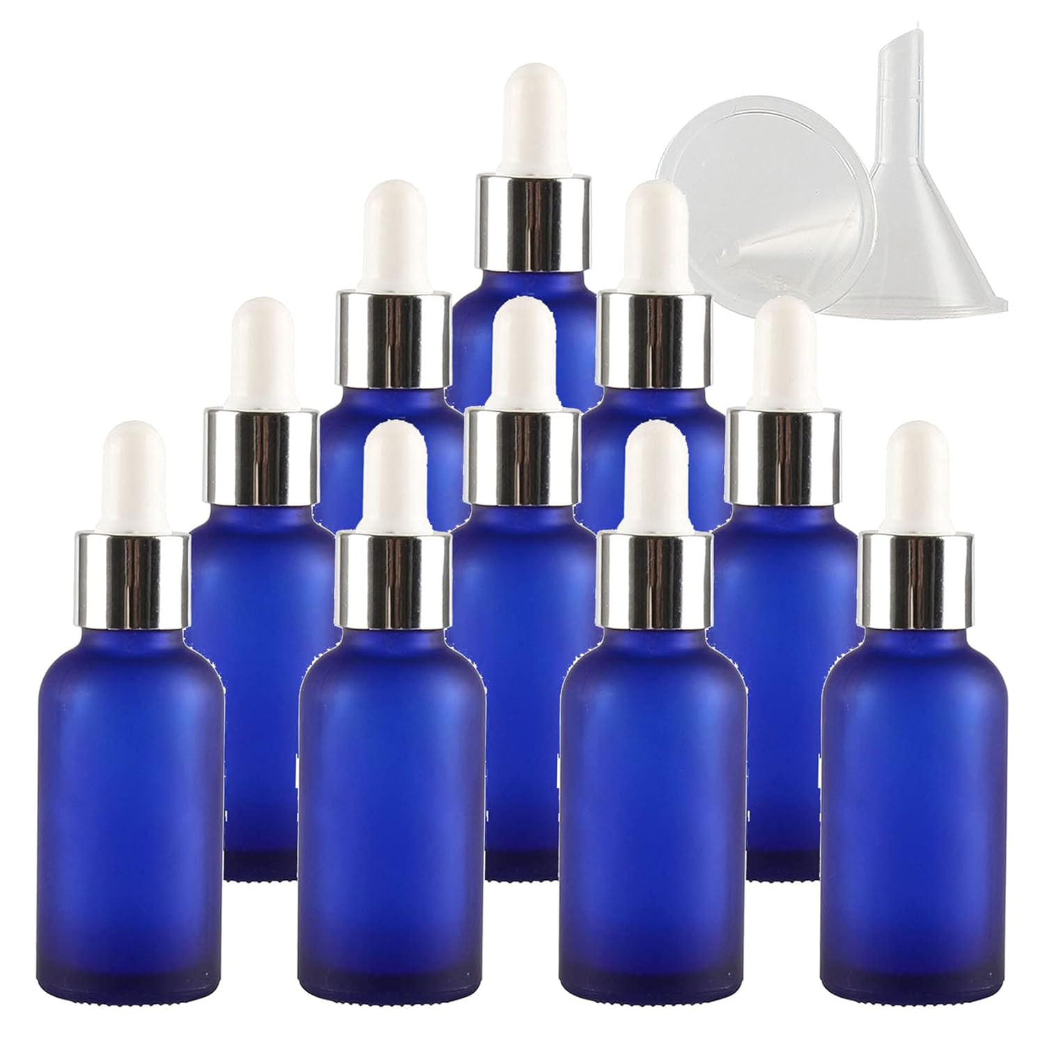 20 Pieces Empty 30ml Frosted Brown Glass Dropper Bottles with Glass Pipettes Silver Screw Cap for Essential Oil Aromatherapy Blends Fragrance Perfume Cosmetic Vials Travel Containers Funnel