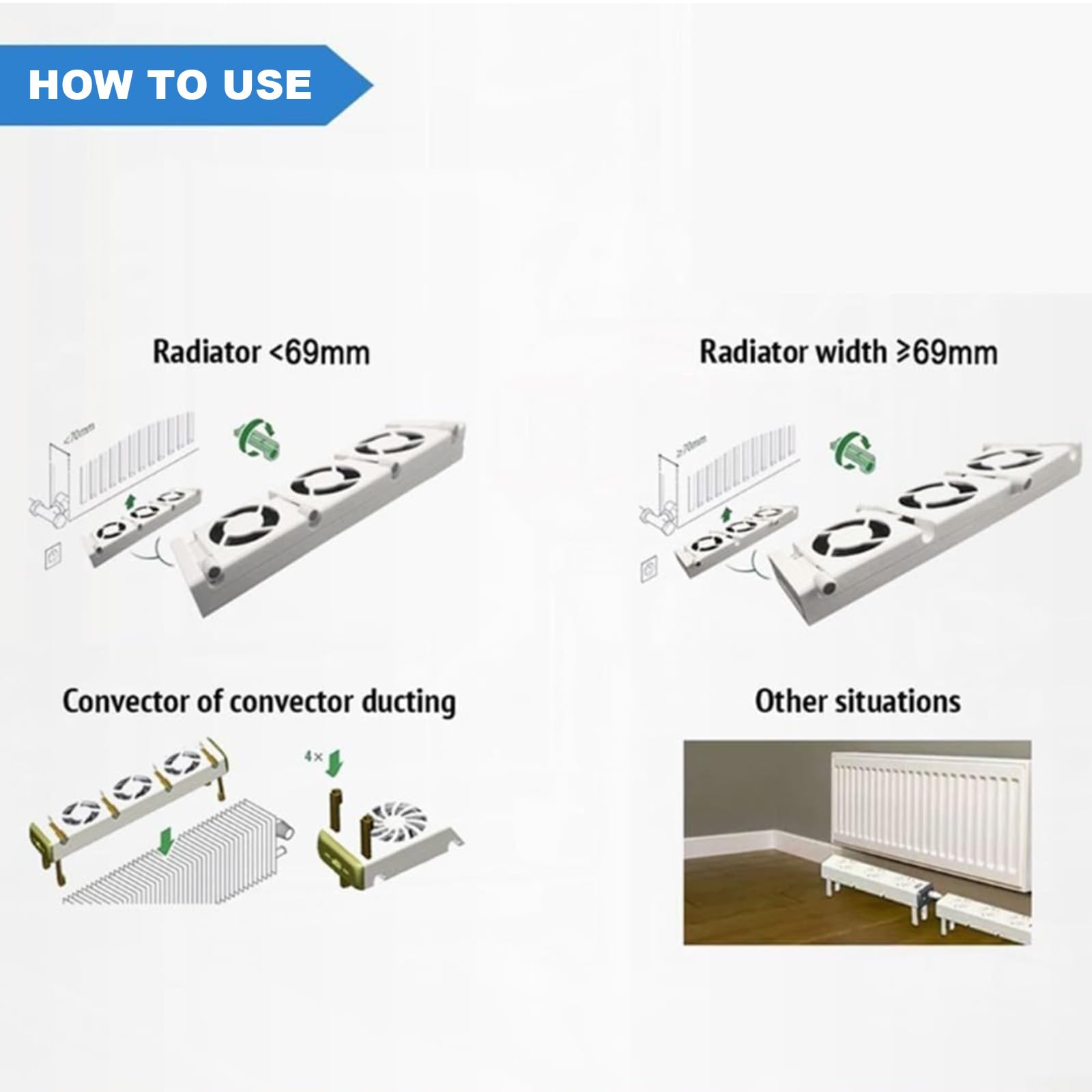 Ventilatore per Radiatore, Intelligente Ventilatore per Termosifone, Ventole per Termosifoni Mono-set, per Radiatori L'Efficienza del Riscaldamento e Risparmiare Energia