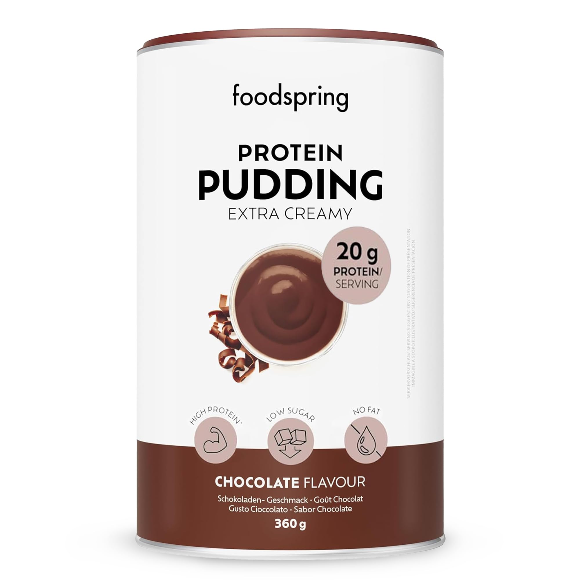 foodspring - Protein Pudding Schokogeschmack 360 g - Proteinreiches Puddingpulver zum Anrühren mit Wasser oder Milch - Dessert zuckerarm & fettarm mit Milchproteinisolat - Extra cremige Konsistenz