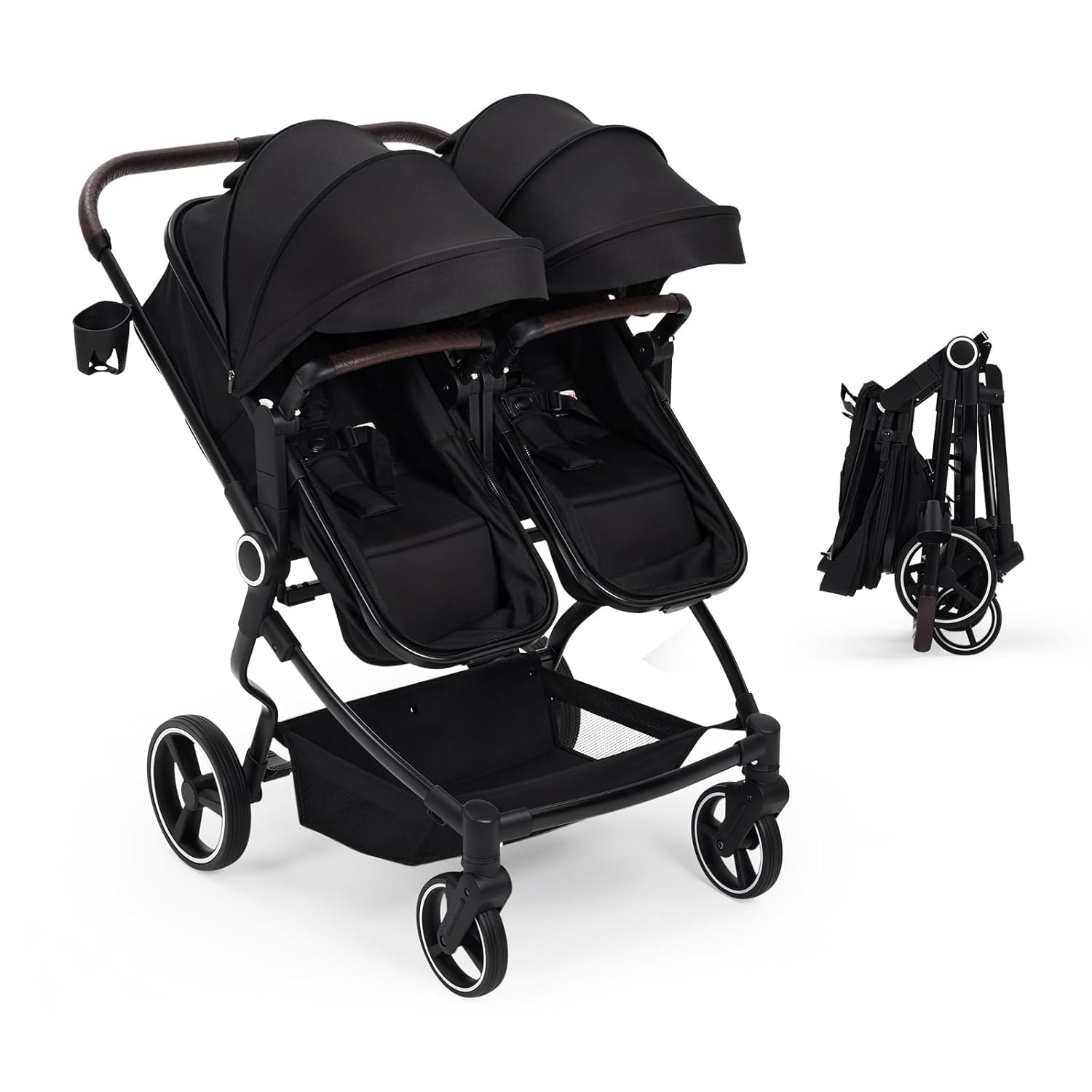 GarveeHome Geschwisterwagen Duo Side by Side Für Zwillinge, Leichter, Kompakt Faltbarer Zwillingskinderwagen Mit Hohem Babywagen Gestell, Verstellbarem Sonnendach & Liegeposition Für Kleinkind