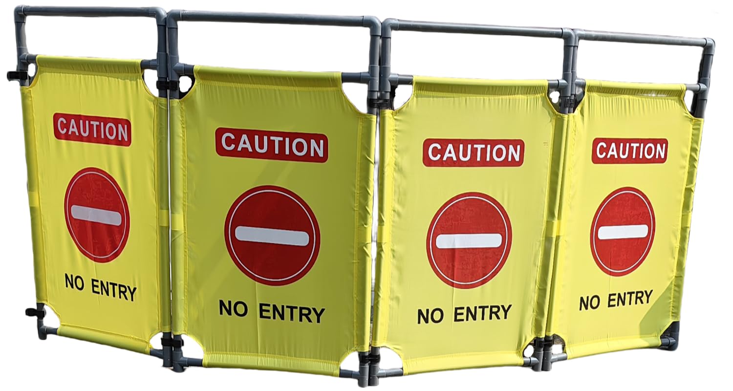 4 Panels 7.8FT Foldable Safety Barricade Security Sign Barrier Heavy Duty PVC Frame "NO ENTRY" Caution