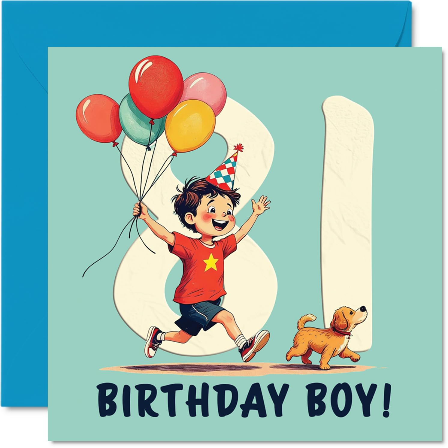 81st Birthday Cards for Men - Balloon Boy - Happy Birthday Card for 81 Year Old Man Grandad Grandpa Uncle Uncle in Law, 145mm Bday Greeting Cards