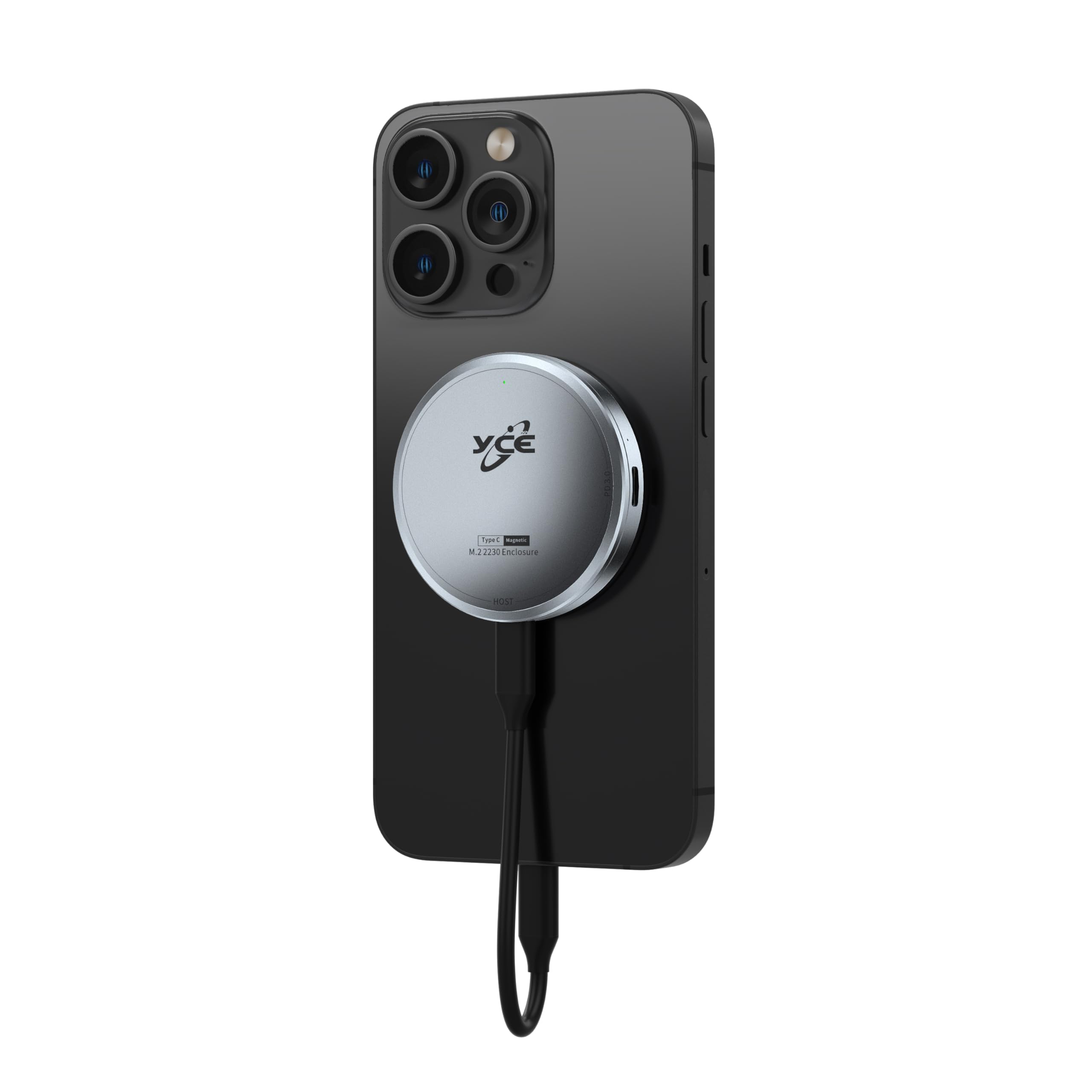 Magnetic M.2 2230 NVME SSD Enclosure - External Storage for iPhone 15/16 Pro Max, USB C 3.2 Gen2 10Gbps to NVMe Adapter, 100W PD Charging, Aluminum External SSD Case for Android/iPad/MacBook