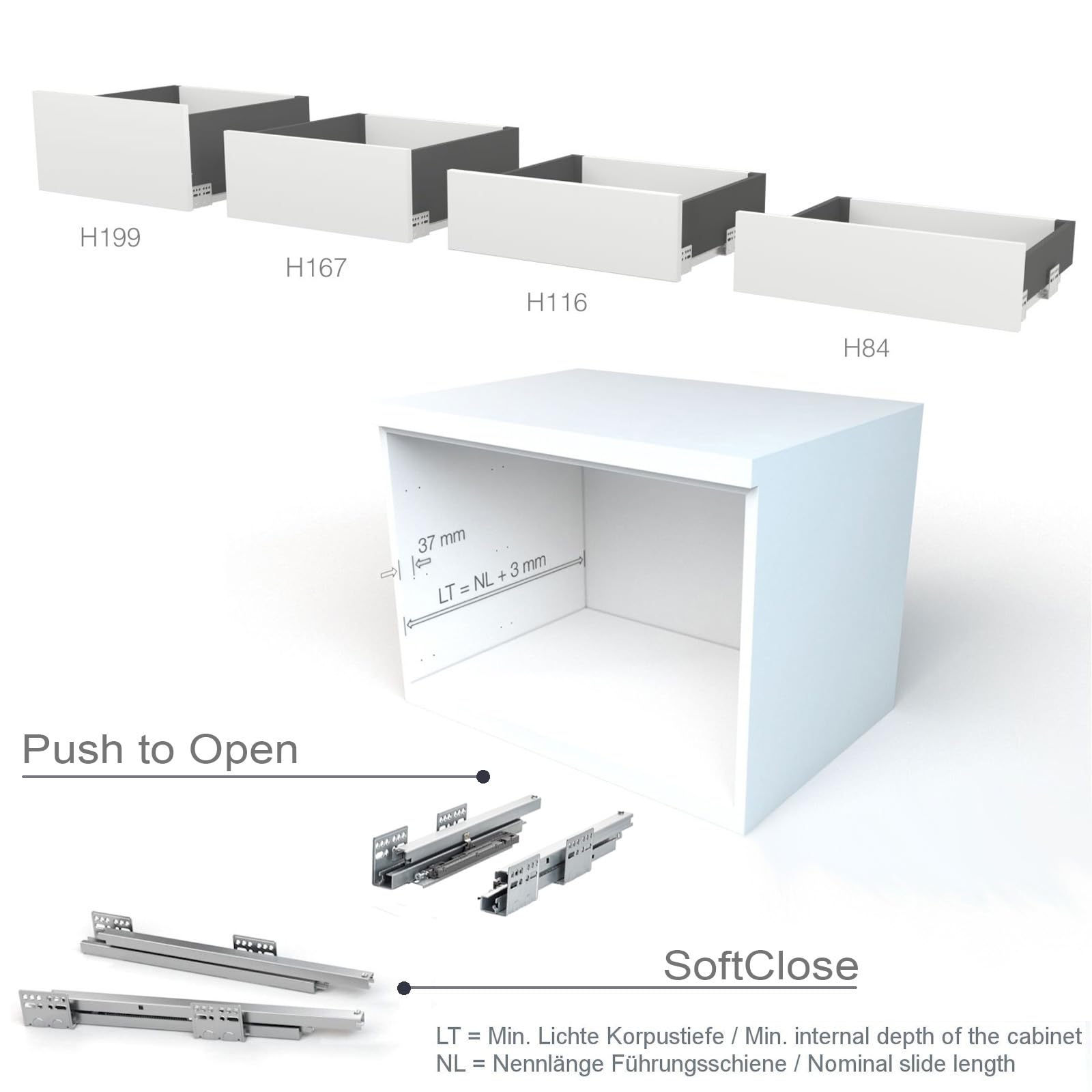 SOTECH Schubladensystem JUNKER SLIM mit Push to Open anthrazit Höhe 116 mm