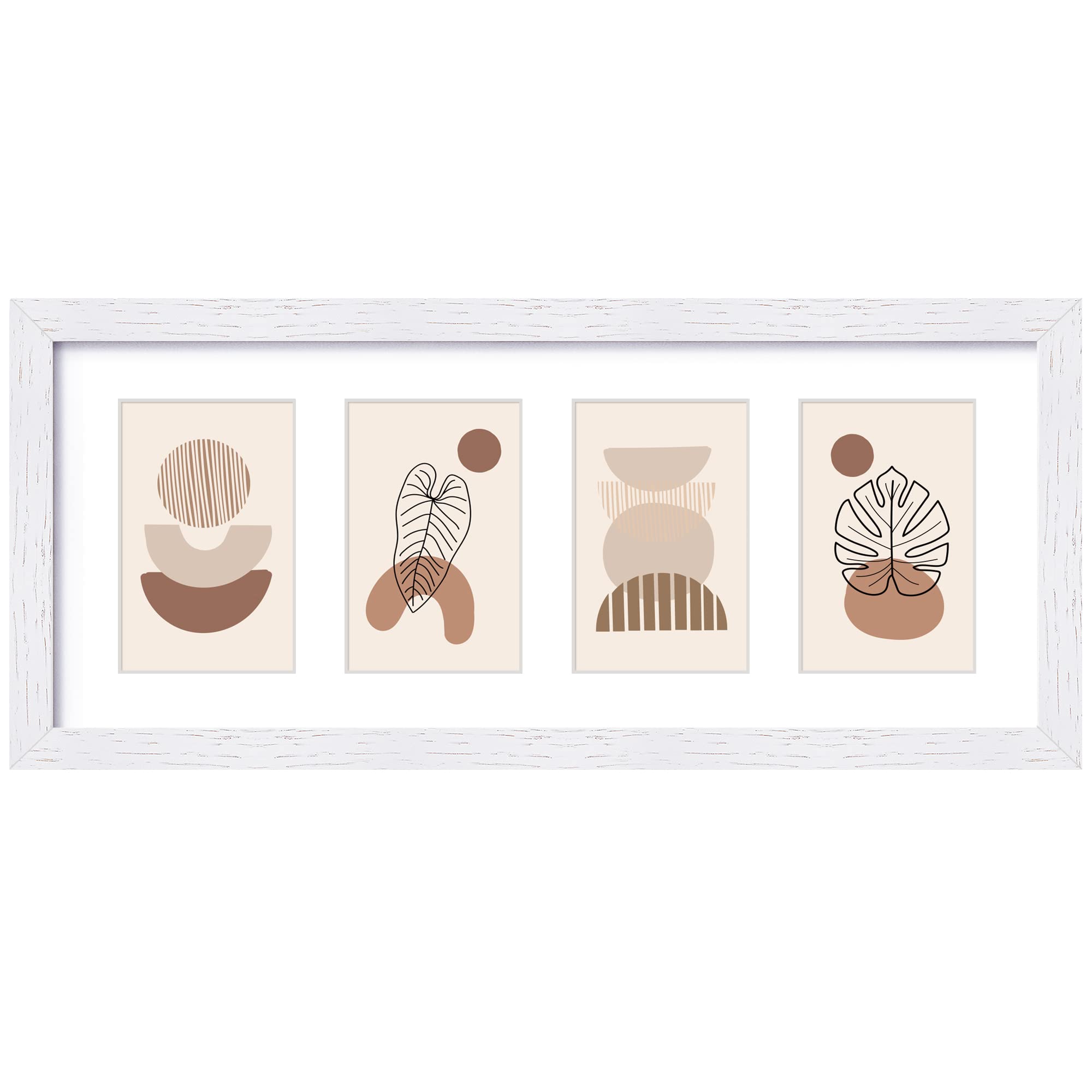 8x20 White Picture Frame Collage, Rustic Solid Oak Wood Frame Display Multiple Four 4x6 Photos or 8x20 without Mat, 4 Openings Covered by Tempered Glass Wall Mounted Horizontal or Vertical