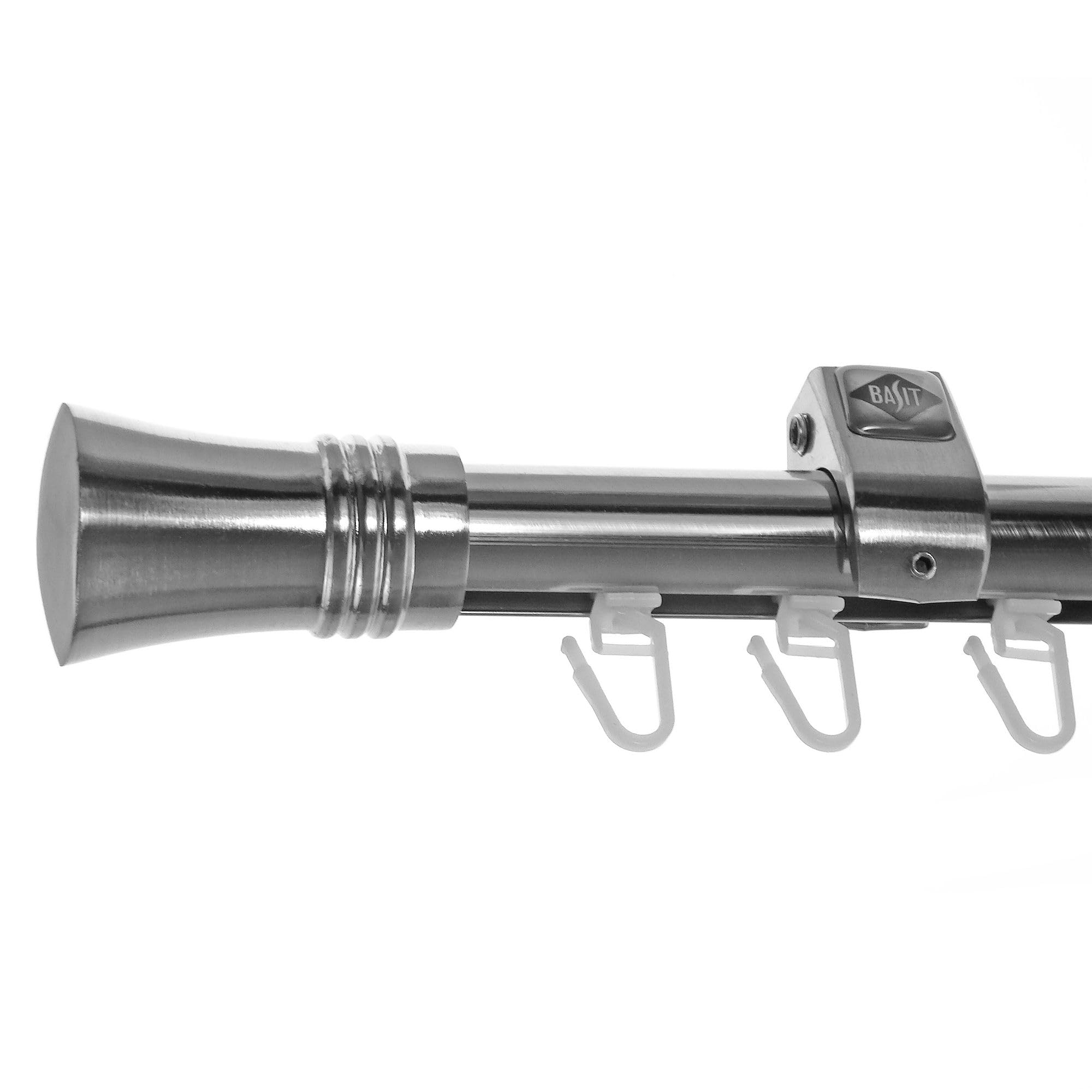 BASIT Gardinenstange Innenlauf Edelstahllook 20mm 1-läufig Decke 360cm D50I | Gardinenstangenset einläufig Deckenmontage Metall Vorhangstange Deckenhalterung 120-600cm wählbar Kappe Knauf E86