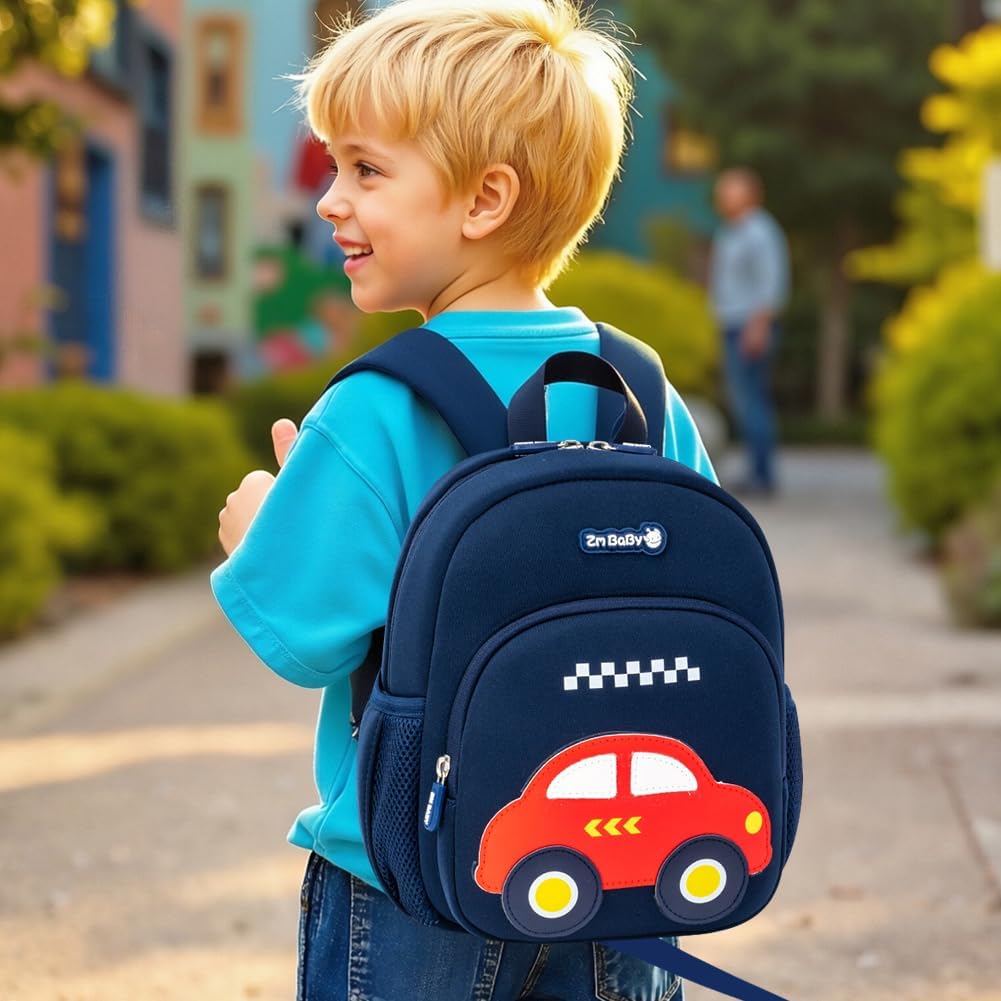 Padgene Toddler Harness Backpacks Safety Leash Kids Anti Lost Kindergarten Preschool Backpack Neoprene Lightweight Animal Schoolbag 3D Cartoon Car Mini Travel Bag for Boys Girls Ages 3-5 - Image 2