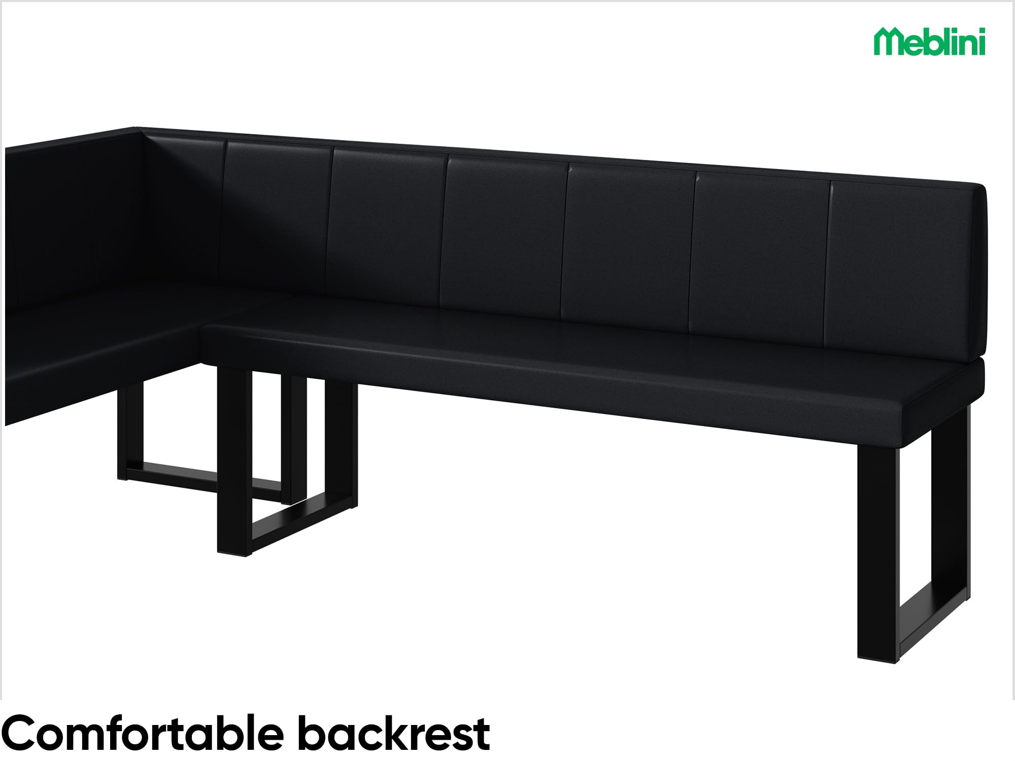 MEBLINI Eckbank für Esszimmer mit ausziehbarem Tisch - Küchenbank - Essecke - Sitzecke Küche - Peter - U-Beine 142x196x87cm Links - Schwarz Kunstleder/B Weiß Matt