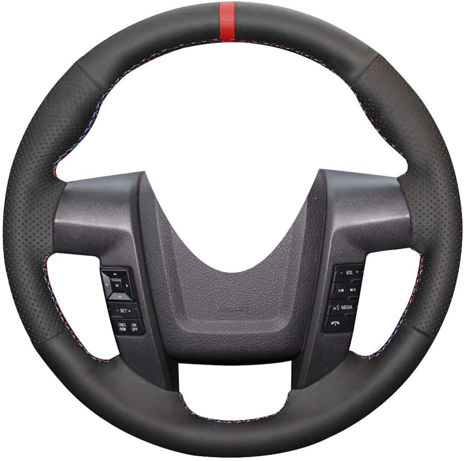 Eiseng DIY Stitch Customized Steering Wheel Covers for Ford F-150 F150 SVT Raptor 2010 2011 2012 2013 2014 Interior Accessories Sew Black Microfiber Leather (Red and Blue Thread)