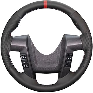 Eiseng DIY Stitching Customized Steering Wheel Cover for Ford F-150 F150 SVT Raptor 2010 2011 2012 2013 2014 Interior Accessories Stitch on Wrap Black Microfiber Leather(Red and Blue Thread)