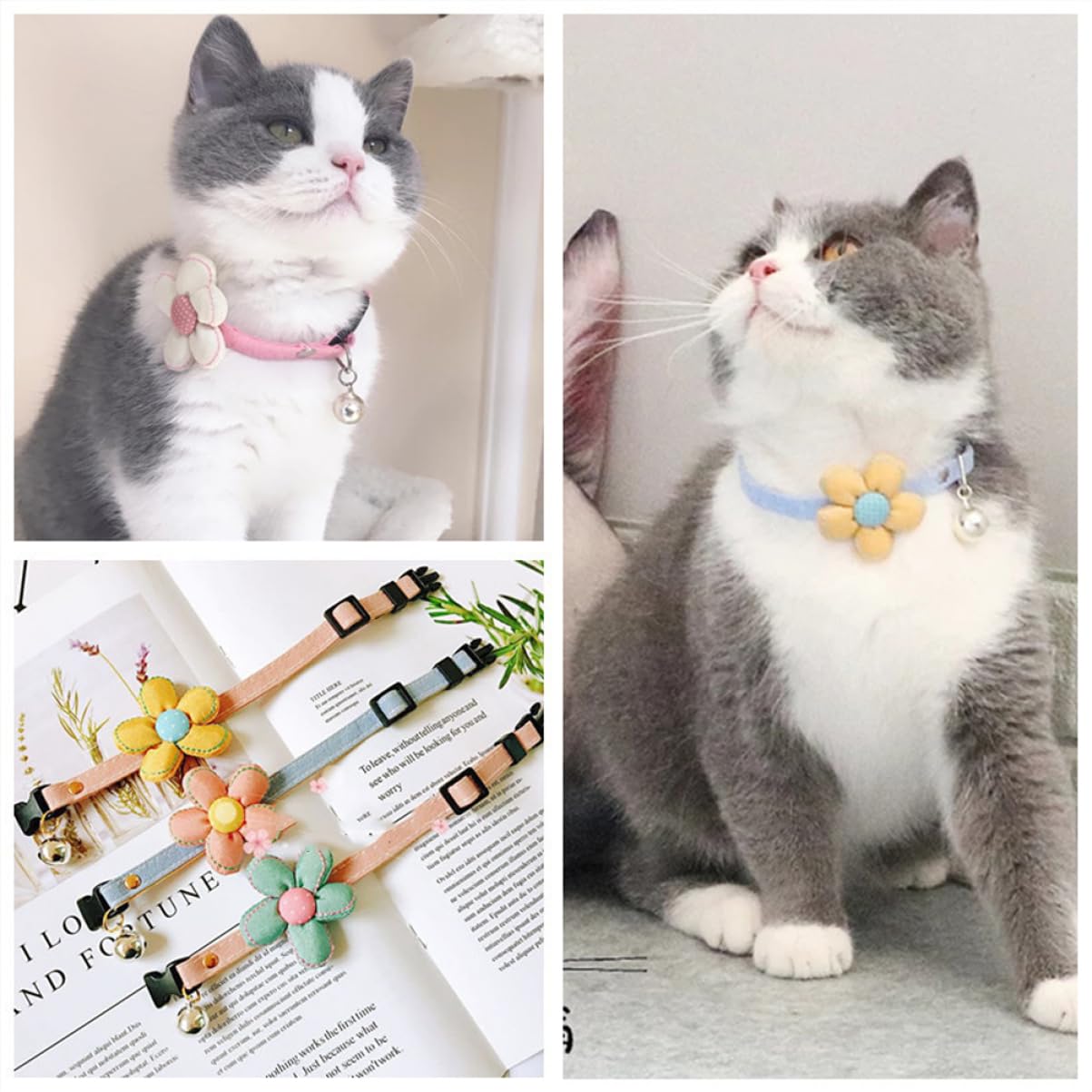 HAPINARY Adjustable Flower Bell Necklace for Pet Dog Cat Collar Big Flower Design Pet Decor Collar Size m