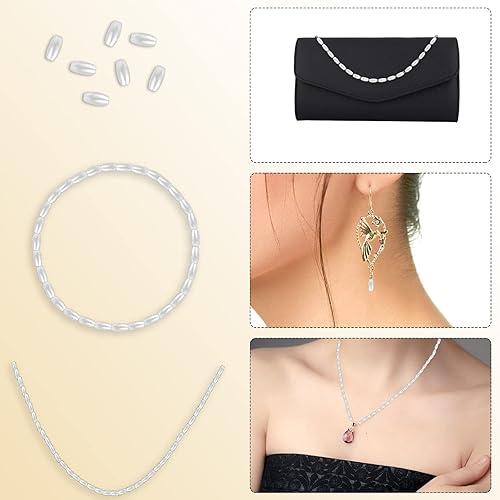 Miniatura 2 de KALIONE 1000 cuentas de arroz de avena, cuentas sueltas para hacer joyas, cuentas largas blancas ABS con agujero de 0.079 pulgadas para pulseras,