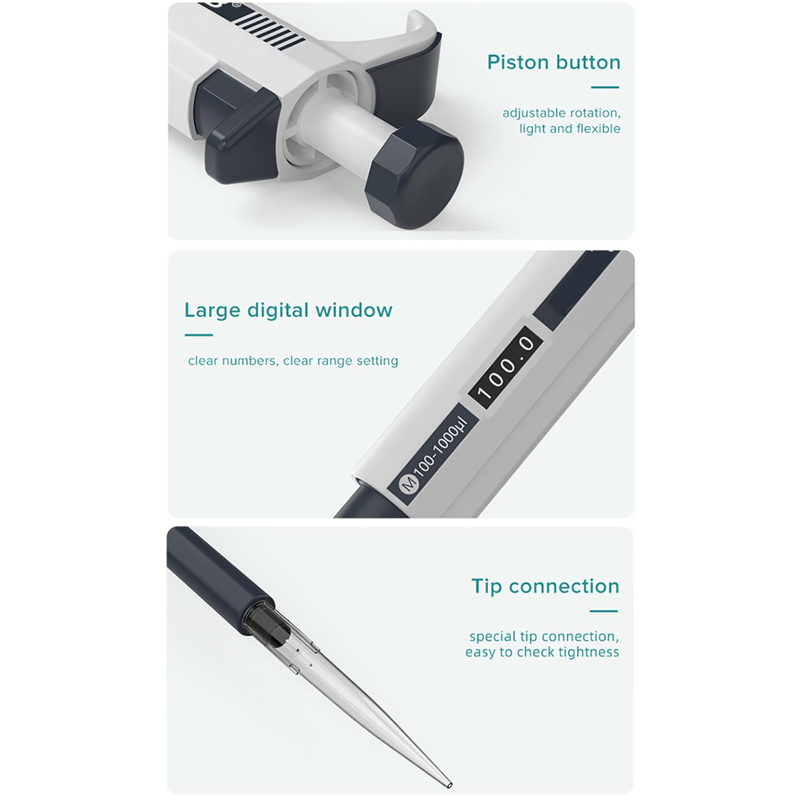Micropipeta Digital (0,1 μl-10 ML), pipeta Manual de un Solo Canal, Alta precisión/sin residuos, para Laboratorios, Medicina, biología, con Puntas de pipeta,2-20ul