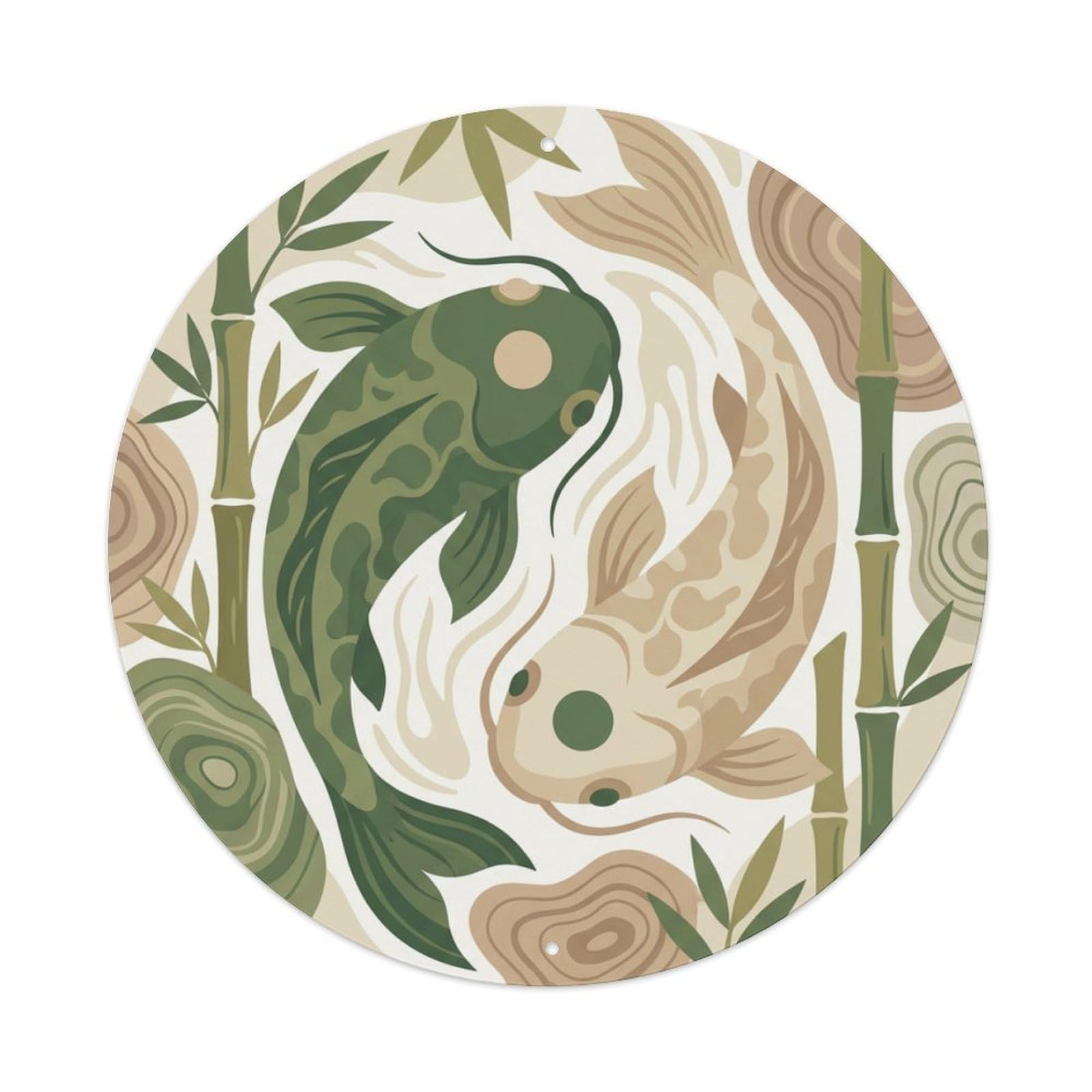 Metal Tin Sign Tai Chi Koi Fish Bamboo Grove Art