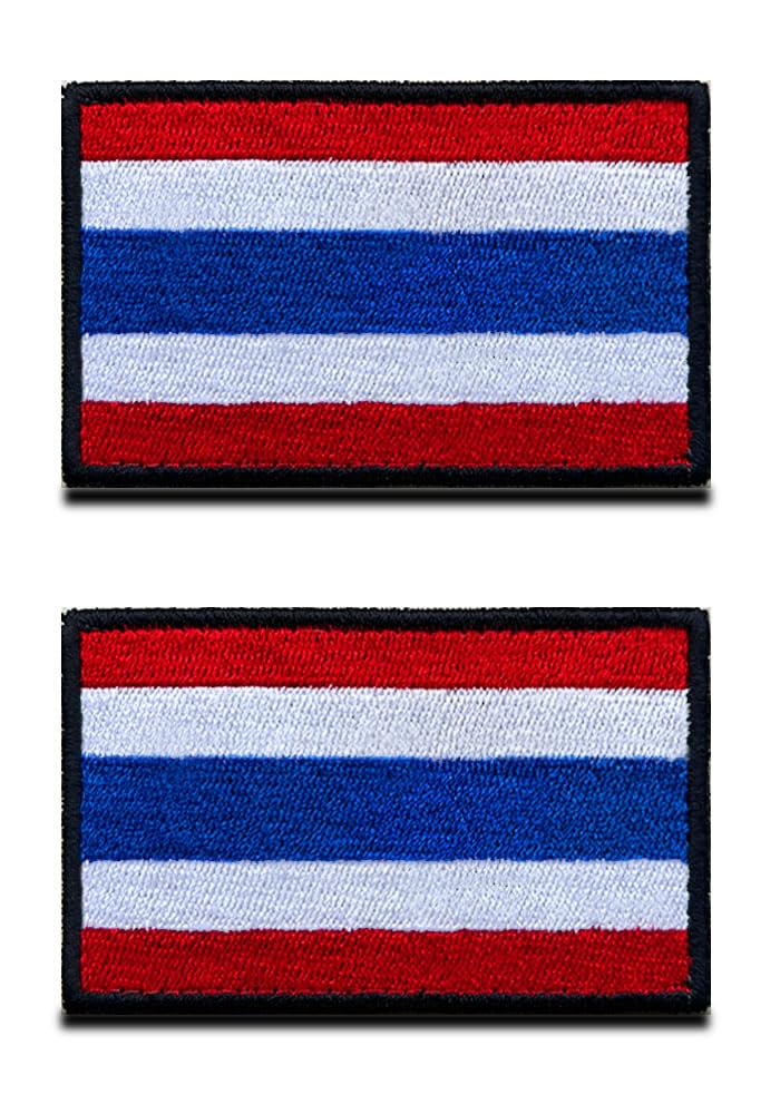 Zcketo 2 Pieces Thailand Thai Flag Patch Tactical Hook & Loop Embroidered Fastener Emblem National Patch for Clothes Uniform Backpack Cap Bag Vest Jacket Jean National Patch Collection