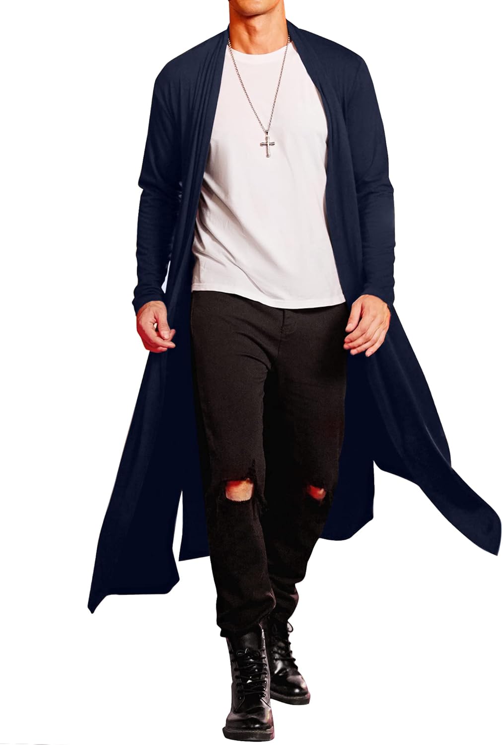 COOFANDY Men's Lightweight Ruffle Shawl Collar Cardigan Open Front Long Length Drape Cape Overcoat