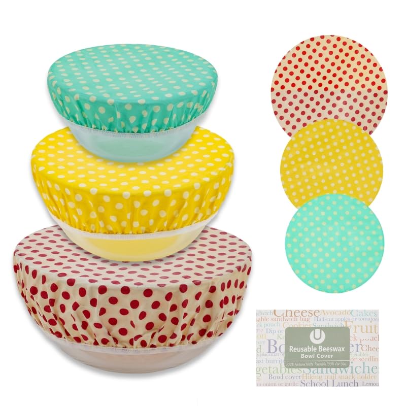 Reusable Beeswax Bowl Covers Set of 3 – 8"/10"/12" Elastic Cotton Lids for Bread Proofing & Food Storage | Sourdough Cover, Dough Rising, Plastic-Free Reusable Covers for Bowls