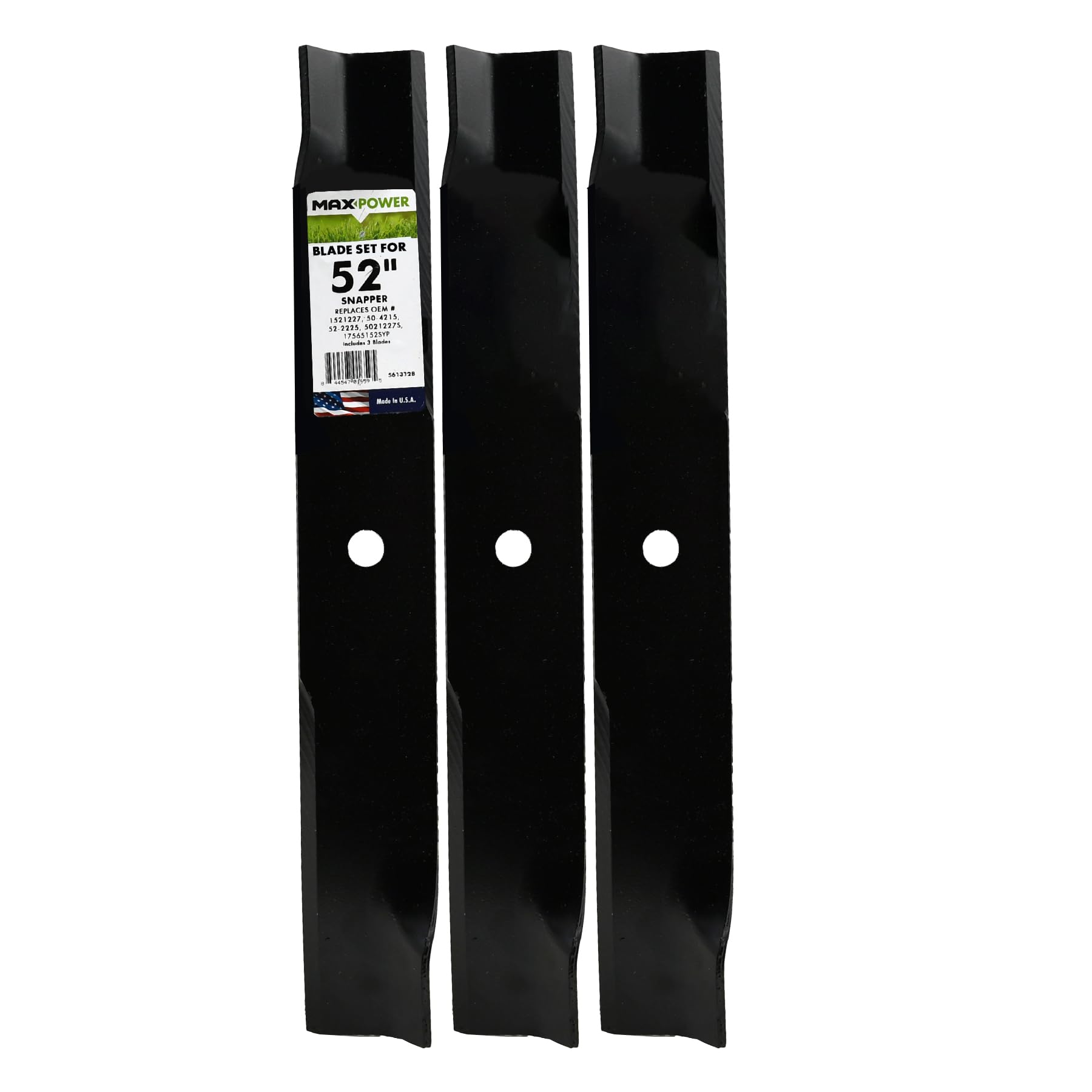 MAXPOWER 561312B 3 Many 52 in. Cut Snapper Mower Blade Set, Black