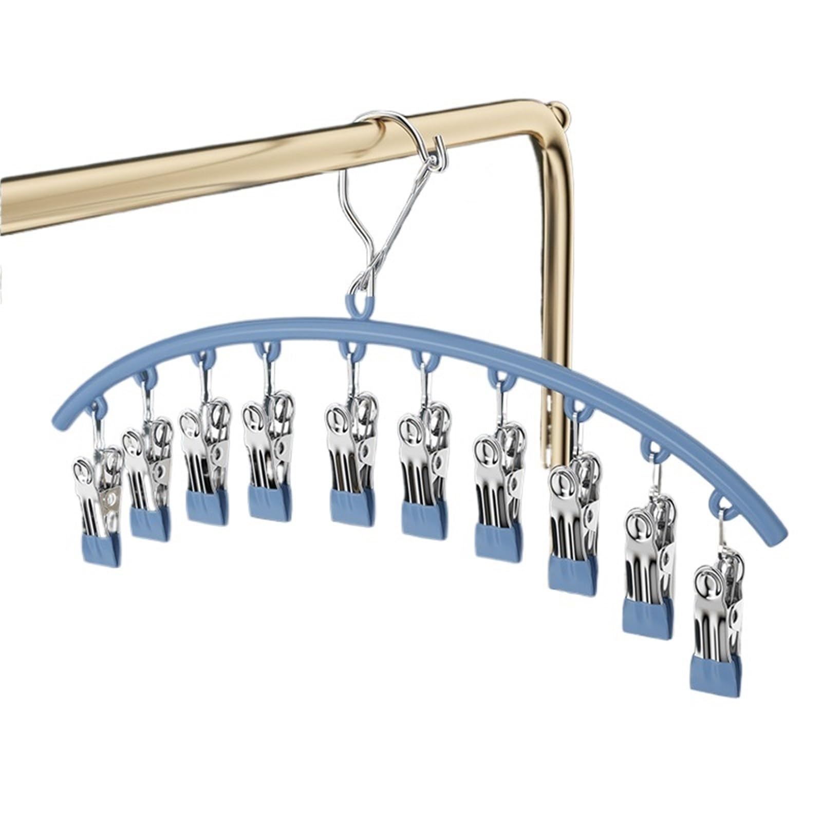6pcs Stainless Steel Sock Clip Pace-Saving Arc Drying Rack Windproof Non-slip Clothes Underwear Towel Hanger For Home(Blue)