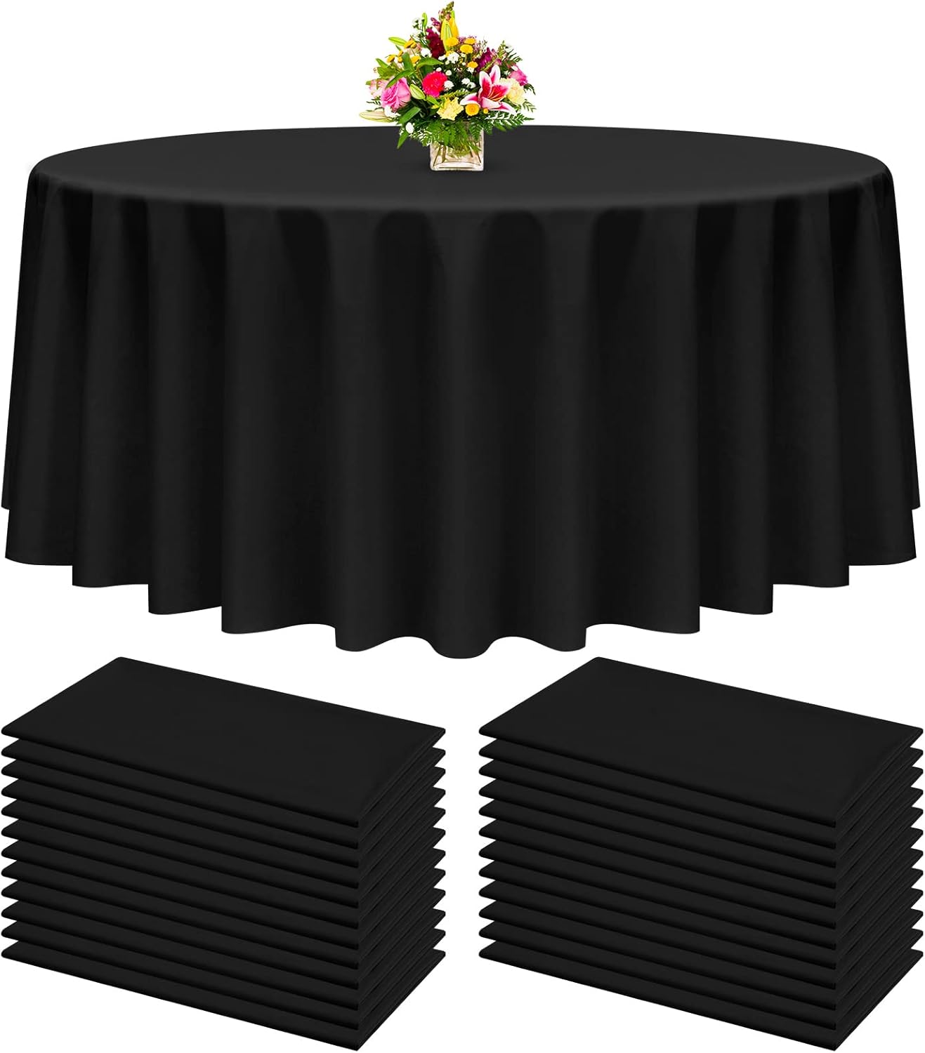 YMHPRIDE 24 Pack Black Round Tablecloths, 96 Inch Black