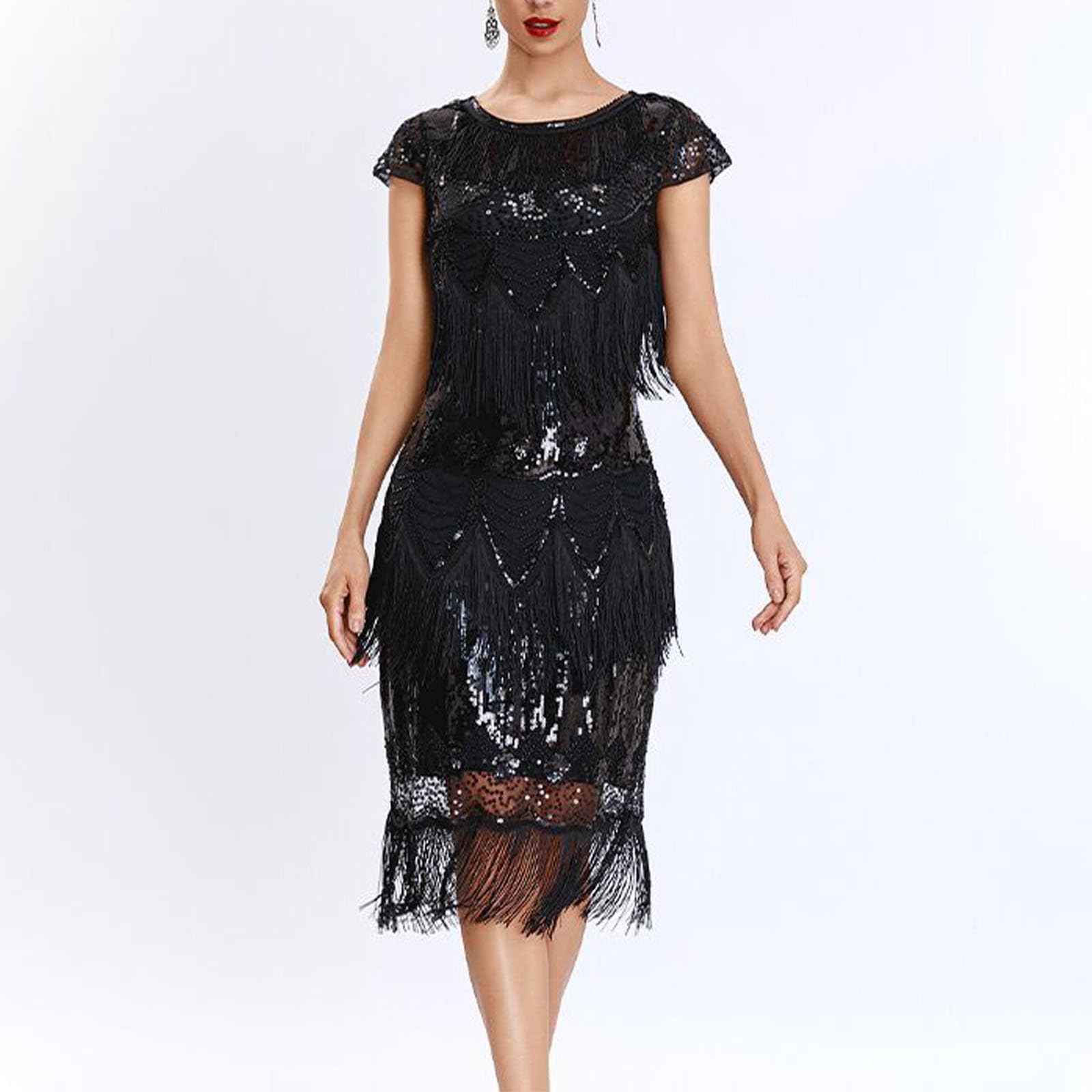 HAOLEI Abito da Donna Anni ‘20 Abito da Donna Sexy con Spacco Lungo Elegante a Tracolla Scollo a V Profondo con Paillettes Vestito Cocktail da Sera Estivo