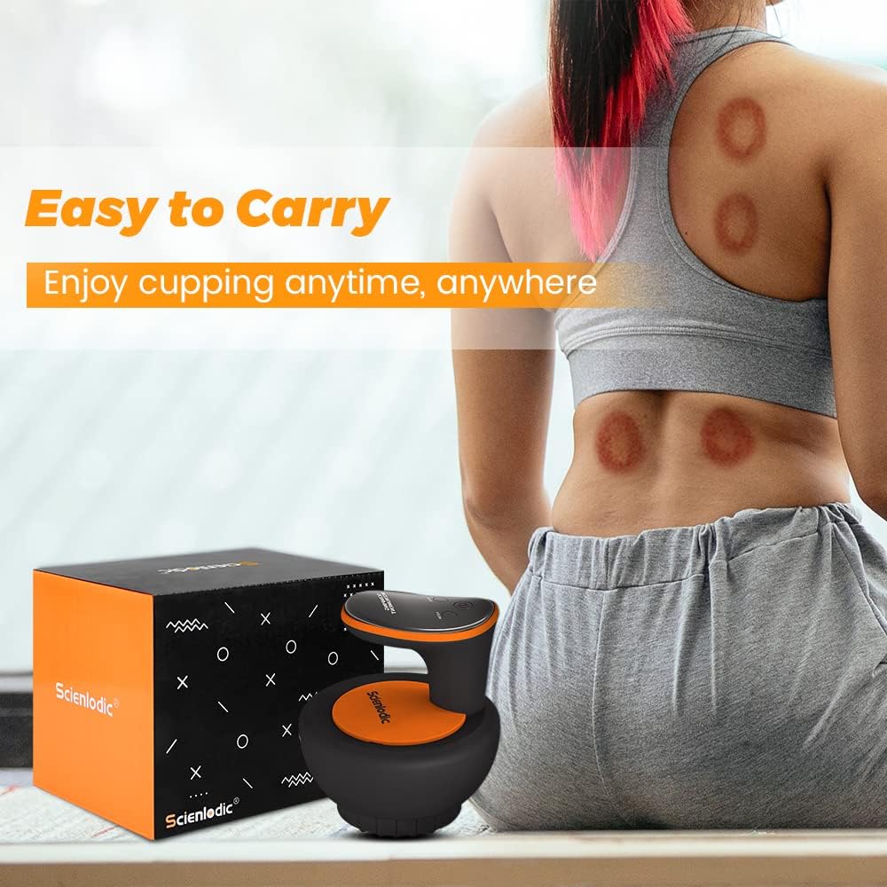 Scienlodic Cupping Set with 3 Massage Head,Electric Cupping Gua Sha Massager,Scraping Cupping Therapy Massage Set, Rechargeable Warm Cupping Machine for Back Body Muscle Leg Cupping- Orange